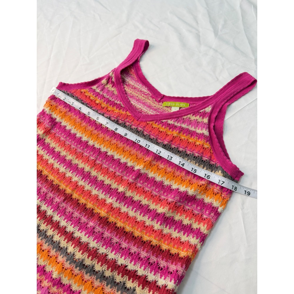 Vintage Y2K Sigrid Olsen Colorful Chevron Knit Tank Top Womens L Silk Blend Boho - Picture 7 of 8